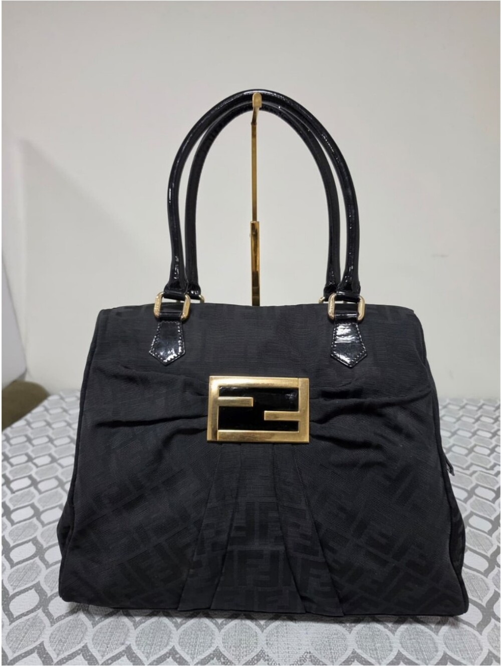 Fendi Mia Zip Zucca Canvas Large Tote Black